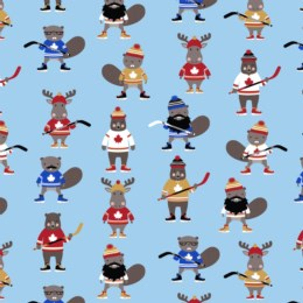 Purely Canadian Eh - Critters Playing Hockey Robert Kaufman Flannel