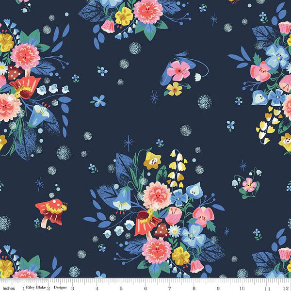 REMNANTS 38in - Down the Rabbit Hole - Caterpillar Floral Navy