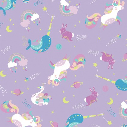 Unicorn and Narwhal Lilac - Camelot Flannel