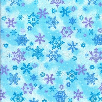 Blue & Purple Snowflakes Glitter - Fabric Traditions